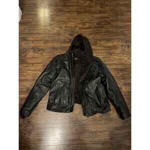 Milwaukee Leather Motorcycle Jacket BLACK Zip Out Hoodie Liner Womens L